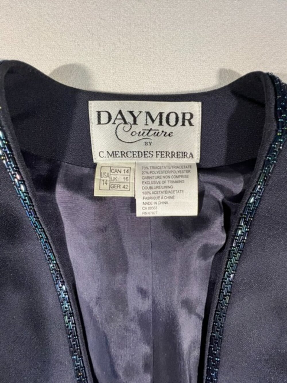 VINTAGE Daymor Couture Dark BLUE Beaded Evening‎ Jacket *Size 16 Fits Like 6/8
